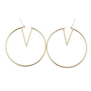 14K Yellow Gold V Circle Hoop Earrings #24010